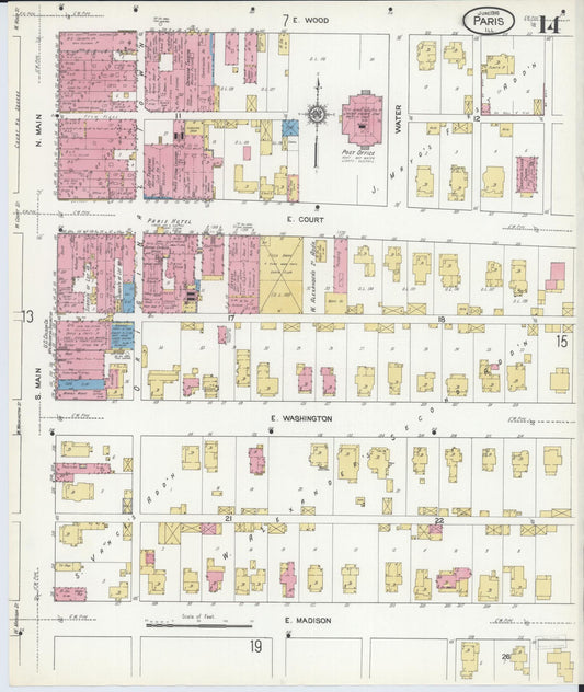 Sanborn Fire Insurance Map from Paris, Edgar County, Illinois (1916), Sheet #0014 - Historic Sanborn Fire Insurance Map Print, vintage old map wall art, antique decor, genealogy gift, Illinois Illinois map