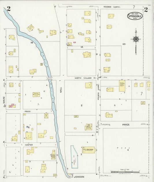 Sanborn Fire Insurance Map from Springdale, Washington County, Arkansas (1924), Sheet #0002 - Historic Sanborn Fire Insurance Map Print, vintage old map wall art, antique decor, genealogy gift, Arkansas Arkansas map