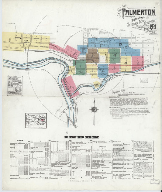 Sanborn Fire Insurance Map from Palmerton, Carbon County, Pennsylvania (1921), Sheet #0001 - Historic Sanborn Fire Insurance Map Print, vintage old map wall art, antique decor, genealogy gift, Pennsylvania Pennsylvania map