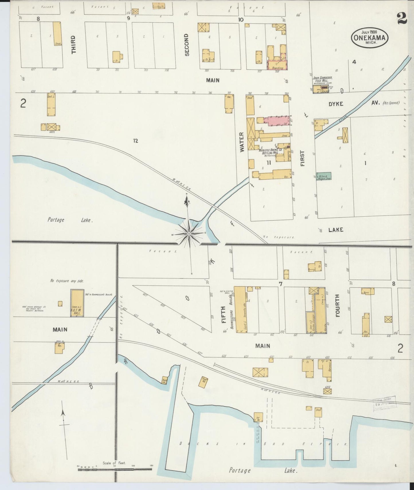 Sanborn Fire Insurance Map from Onekama, Manistee County, Michigan (1900), Sheet #0002 - Complete Map Set gallery image, historic Sanborn map, vintage wall art, Michigan Michigan