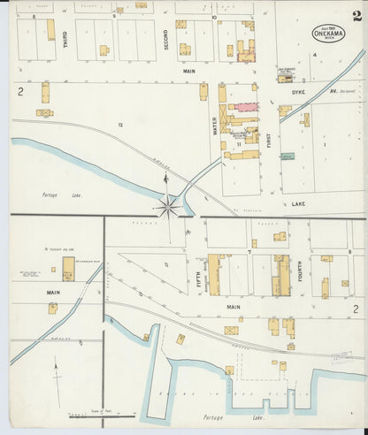 Sanborn Fire Insurance Map from Onekama, Manistee County, Michigan (1900), Sheet #0002 - Complete Map Set gallery image, historic Sanborn map, vintage wall art, Michigan Michigan