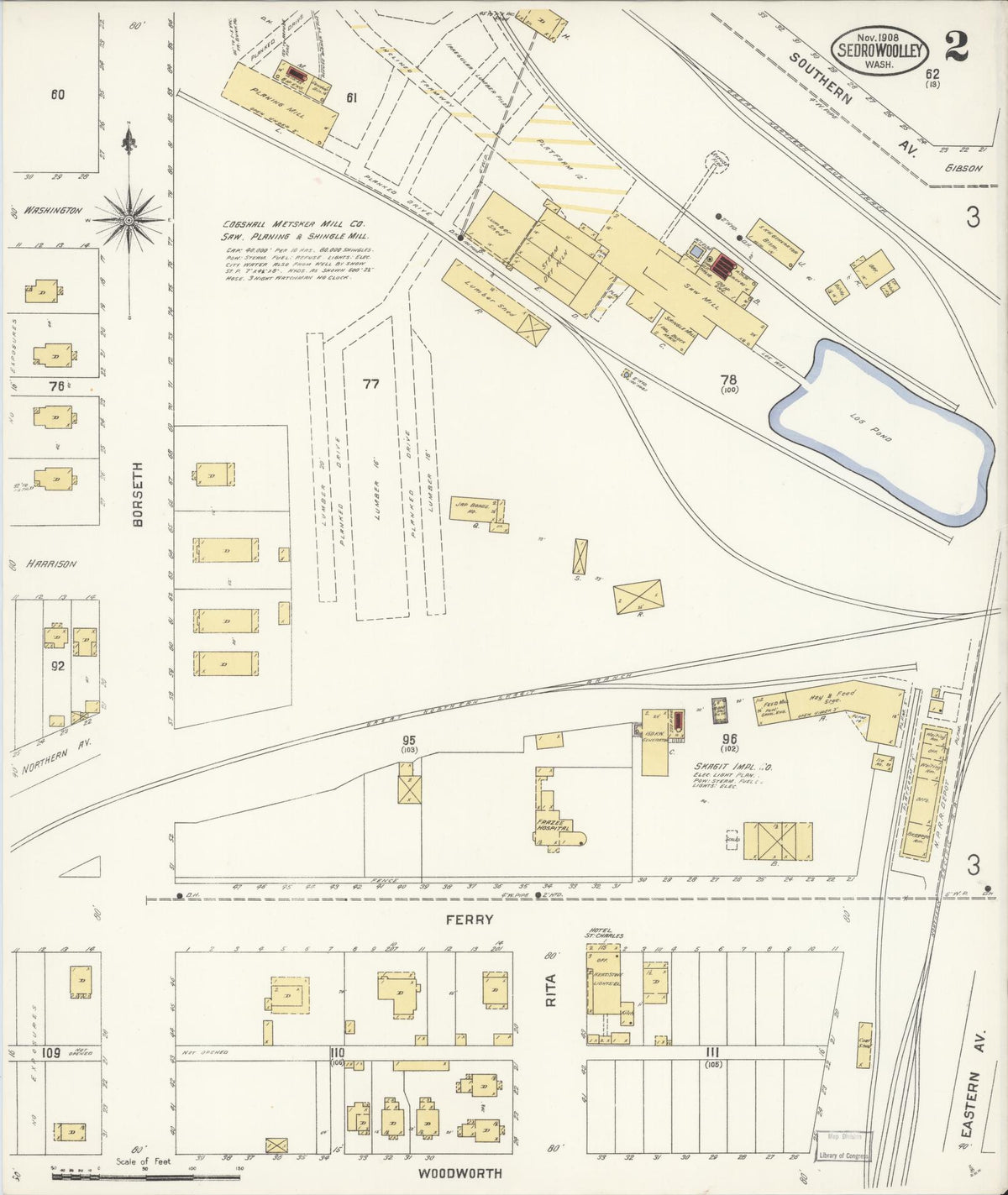 Sanborn Fire Insurance Map from Sedro Woolley, Skagit County, Washington (1907), Sheet #0002 - Historic Sanborn Fire Insurance Map Print, vintage old map wall art, antique decor, genealogy gift, Washington Washington map