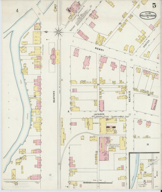 Sanborn Fire Insurance Map from Hollidaysburg, Blair County, Pennsylvania (1896), Sheet #0005 - Historic Sanborn Fire Insurance Map Print, vintage old map wall art, antique decor, genealogy gift, Pennsylvania Pennsylvania map