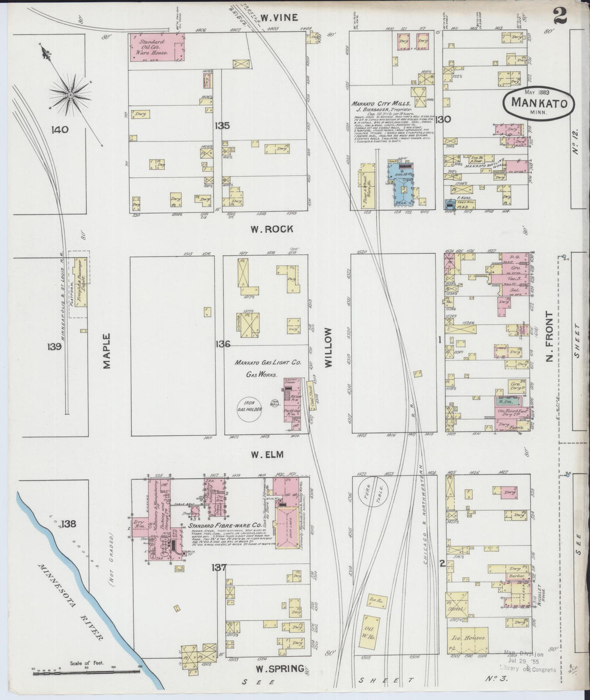 Sanborn Fire Insurance Map from Mankato, Blue Earth County, Minnesota (1889), Sheet #0002 - Complete Map Set gallery image, historic Sanborn map, vintage wall art, Minnesota Minnesota
