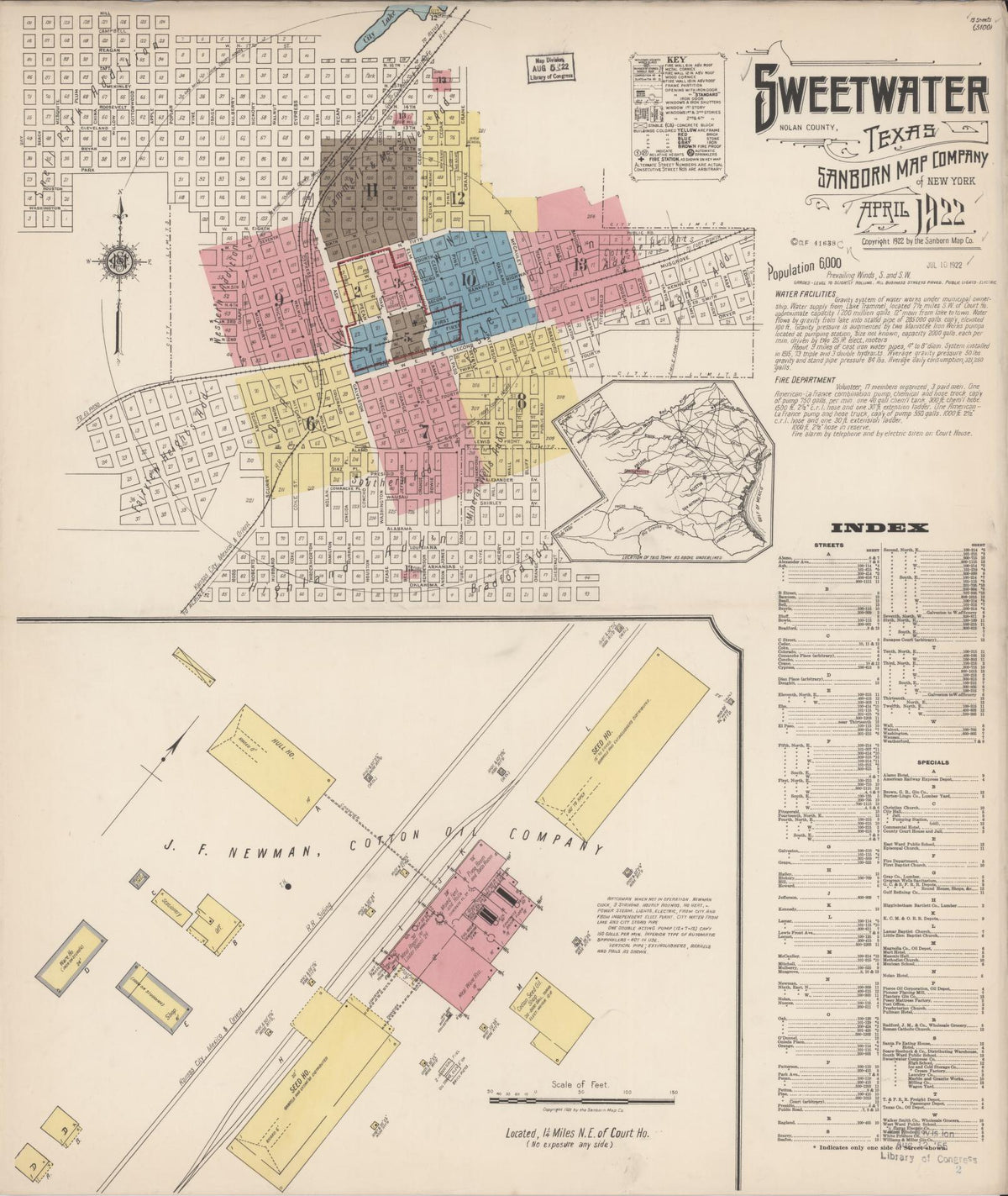 Sanborn Fire Insurance Map from Sweetwater, Nolan County, Texas (1922), Sheet #0001 - Complete Map Set gallery image, historic Sanborn map, vintage wall art, Texas Texas