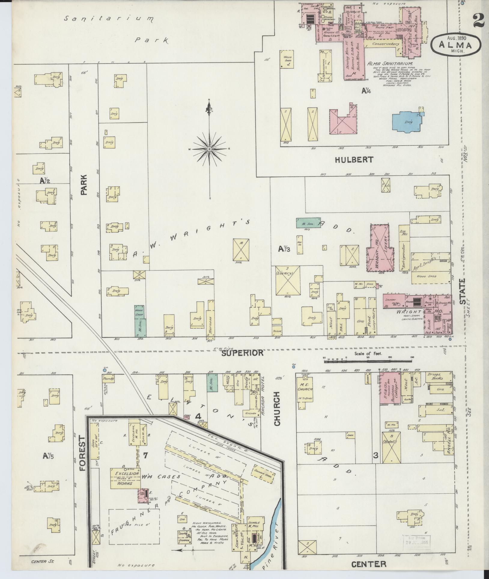 Sanborn Fire Insurance Map from Alma, Gratiot County, Michigan (1890), Sheet #0002 - Complete Map Set gallery image, historic Sanborn map, vintage wall art, Michigan Michigan