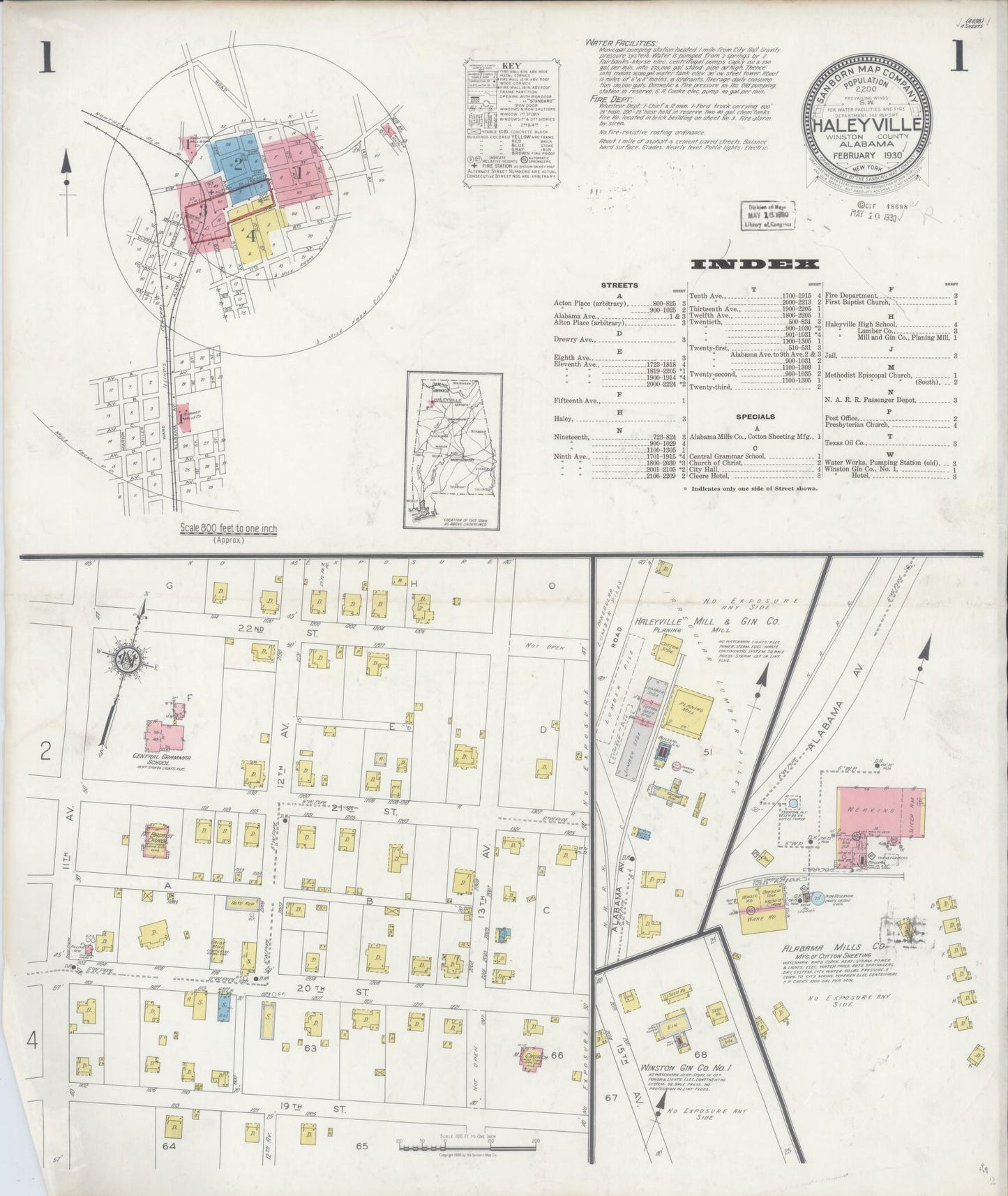 Sanborn Fire Insurance Map from Haleyville, Winston County, Alabama. (1930) – Historic Sanborn Fire Insurance Map Print