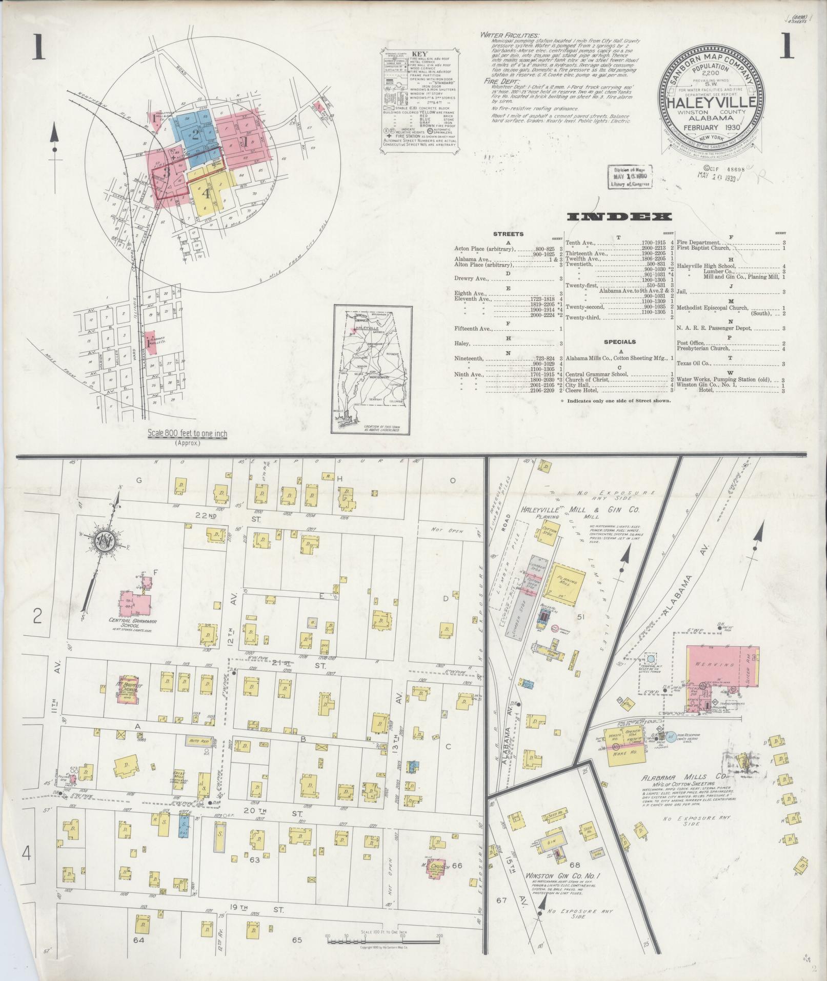 Sanborn Fire Insurance Map from Haleyville, Winston County, Alabama. (1930) – Historic Sanborn Fire Insurance Map Print