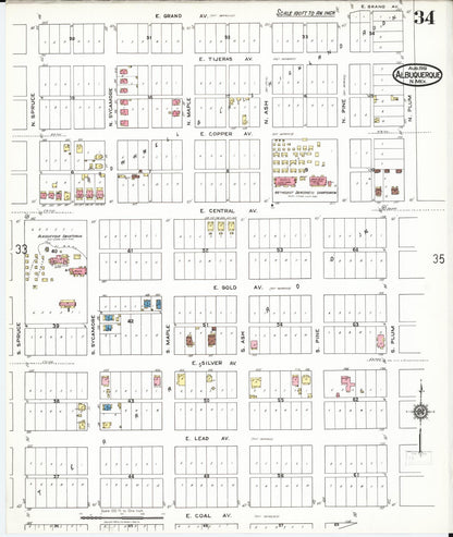 Sanborn Fire Insurance Map from Albuquerque, Bernalillo County, New Mexico (1919), Sheet #0034 - Complete Map Set gallery image, historic Sanborn map, vintage wall art, New Mexico New Mexico