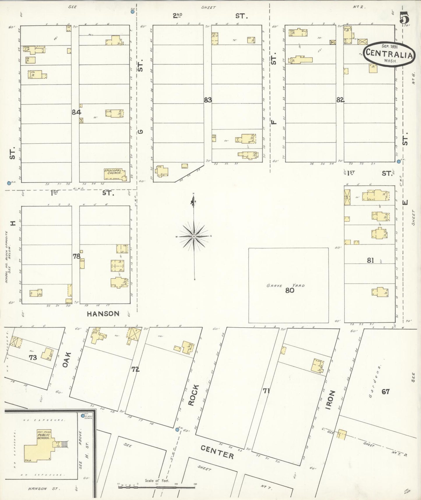 Sanborn Fire Insurance Map from Centralia, Lewis County, Washington (1891), Sheet #0005 - Complete Map Set gallery image, historic Sanborn map, vintage wall art, Washington Washington