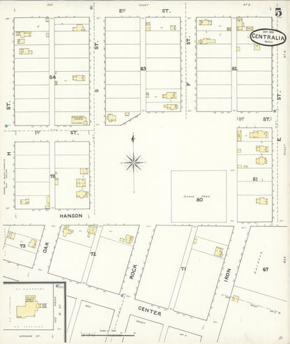 Sanborn Fire Insurance Map from Centralia, Lewis County, Washington (1891), Sheet #0005 - Complete Map Set gallery image, historic Sanborn map, vintage wall art, Washington Washington