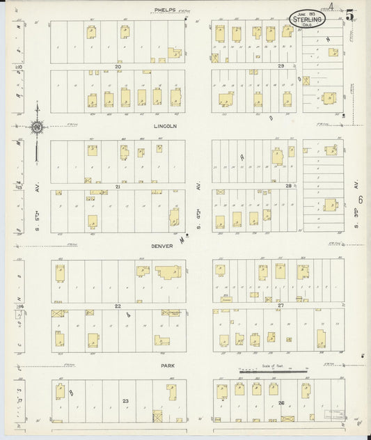 Sanborn Fire Insurance Map from Sterling, Logan County, Colorado (1913), Sheet #0005 - Historic Sanborn Fire Insurance Map Print, vintage old map wall art, antique decor, genealogy gift, Colorado Colorado map