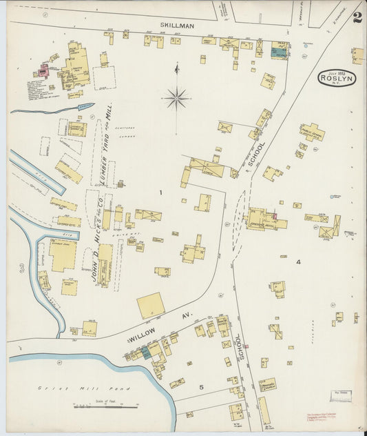 Sanborn Fire Insurance Map from Roslyn, Nassau County, New York (1893), Sheet #0002 - Historic Sanborn Fire Insurance Map Print, vintage old map wall art, antique decor, genealogy gift, New York New York map