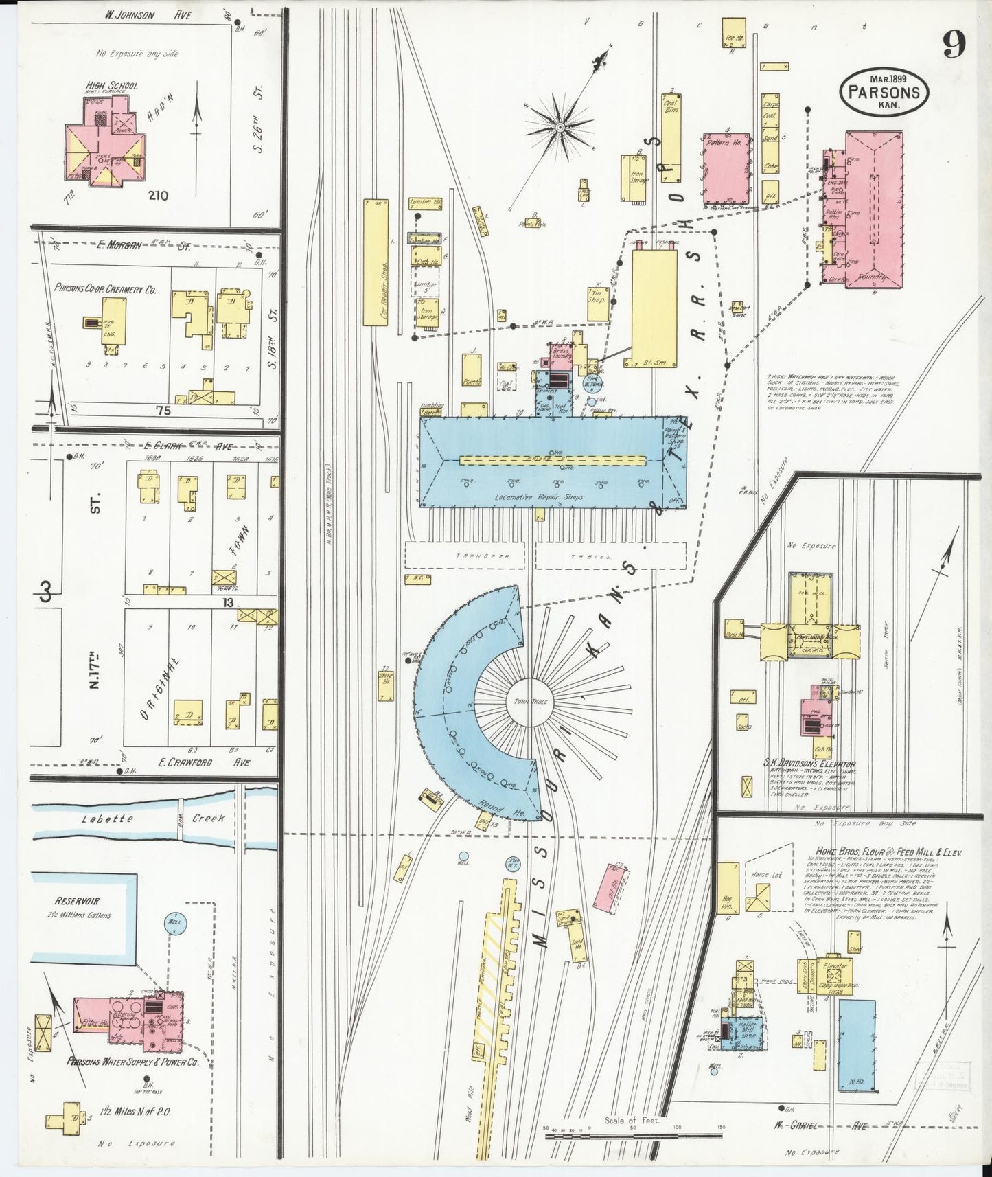 Sanborn Fire Insurance Map from Parsons, Labette County, Kansas (1899), Sheet #0009 - Historic Sanborn Fire Insurance Map Print, vintage old map wall art, antique decor, genealogy gift, Kansas Kansas map