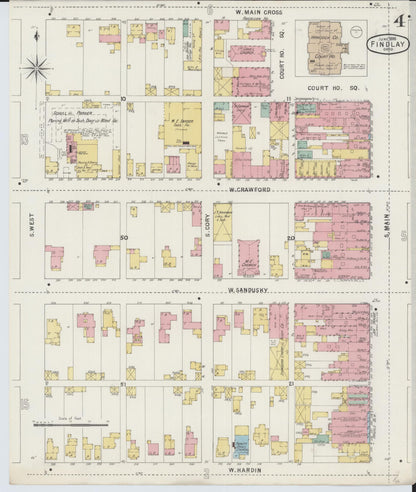 Sanborn Fire Insurance Map from Findlay, Hancock County, Ohio (1895), Sheet #0004 - Historic Sanborn Fire Insurance Map Print, vintage old map wall art, antique decor, genealogy gift, Ohio Ohio map