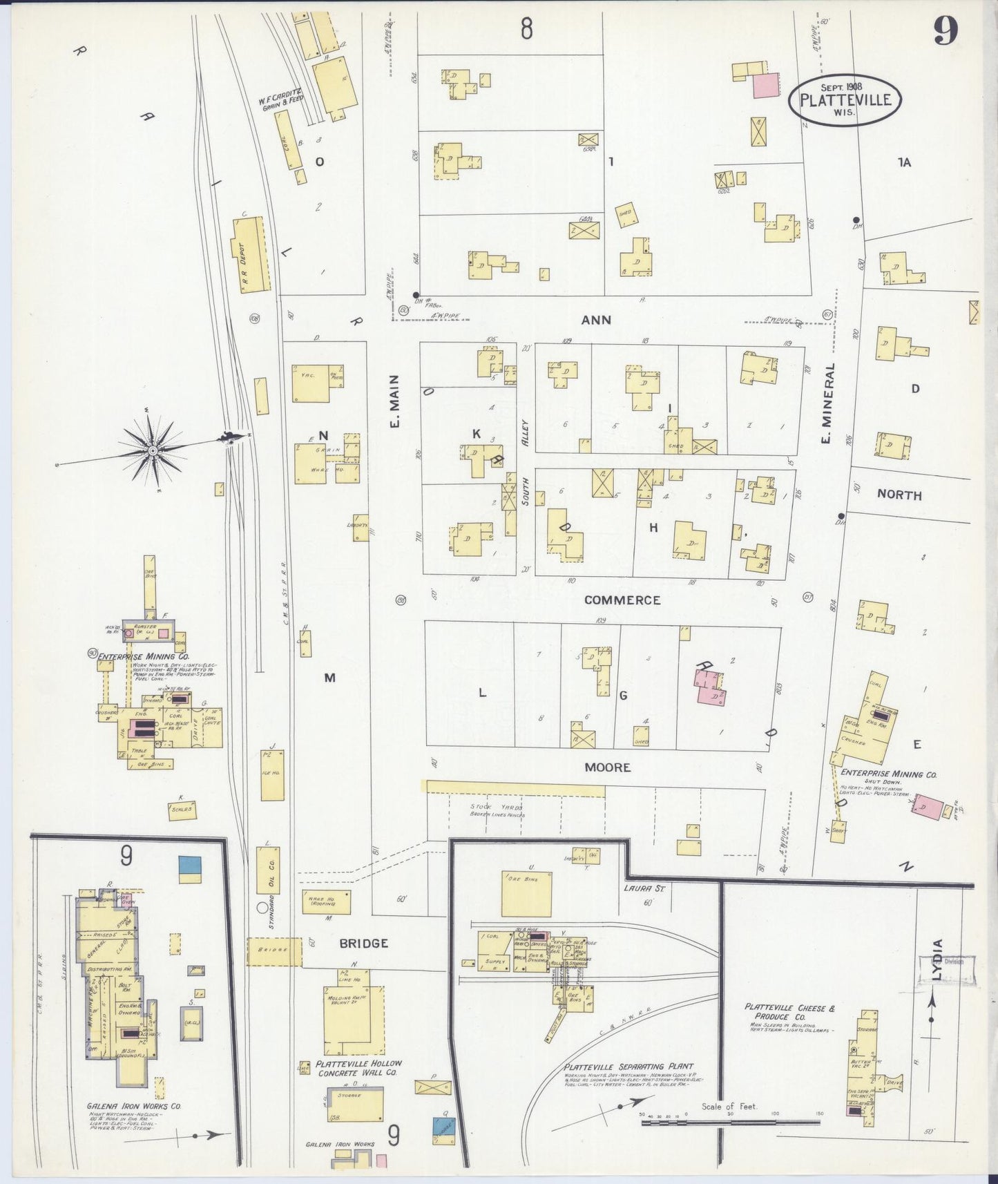 Sanborn Fire Insurance Map from Platteville, Grant County, Wisconsin (1908), Sheet #0009 - Historic Sanborn Fire Insurance Map Print, vintage old map wall art, antique decor, genealogy gift, Wisconsin Wisconsin map
