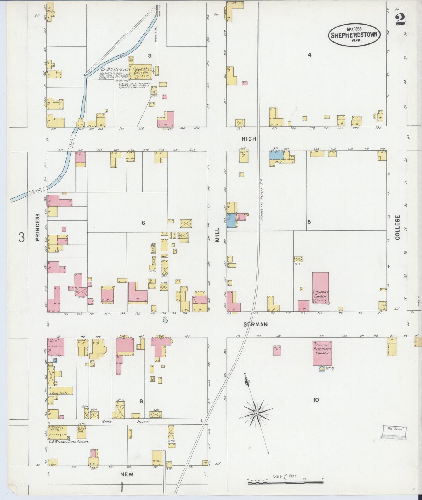 Sanborn Fire Insurance Map from Shepherdstown, Jefferson County, West Virginia (1899), Sheet #0002 - Complete Map Set gallery image, historic Sanborn map, vintage wall art, West Virginia West Virginia