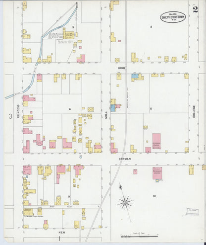 Sanborn Fire Insurance Map from Shepherdstown, Jefferson County, West Virginia (1899), Sheet #0002 - Complete Map Set gallery image, historic Sanborn map, vintage wall art, West Virginia West Virginia
