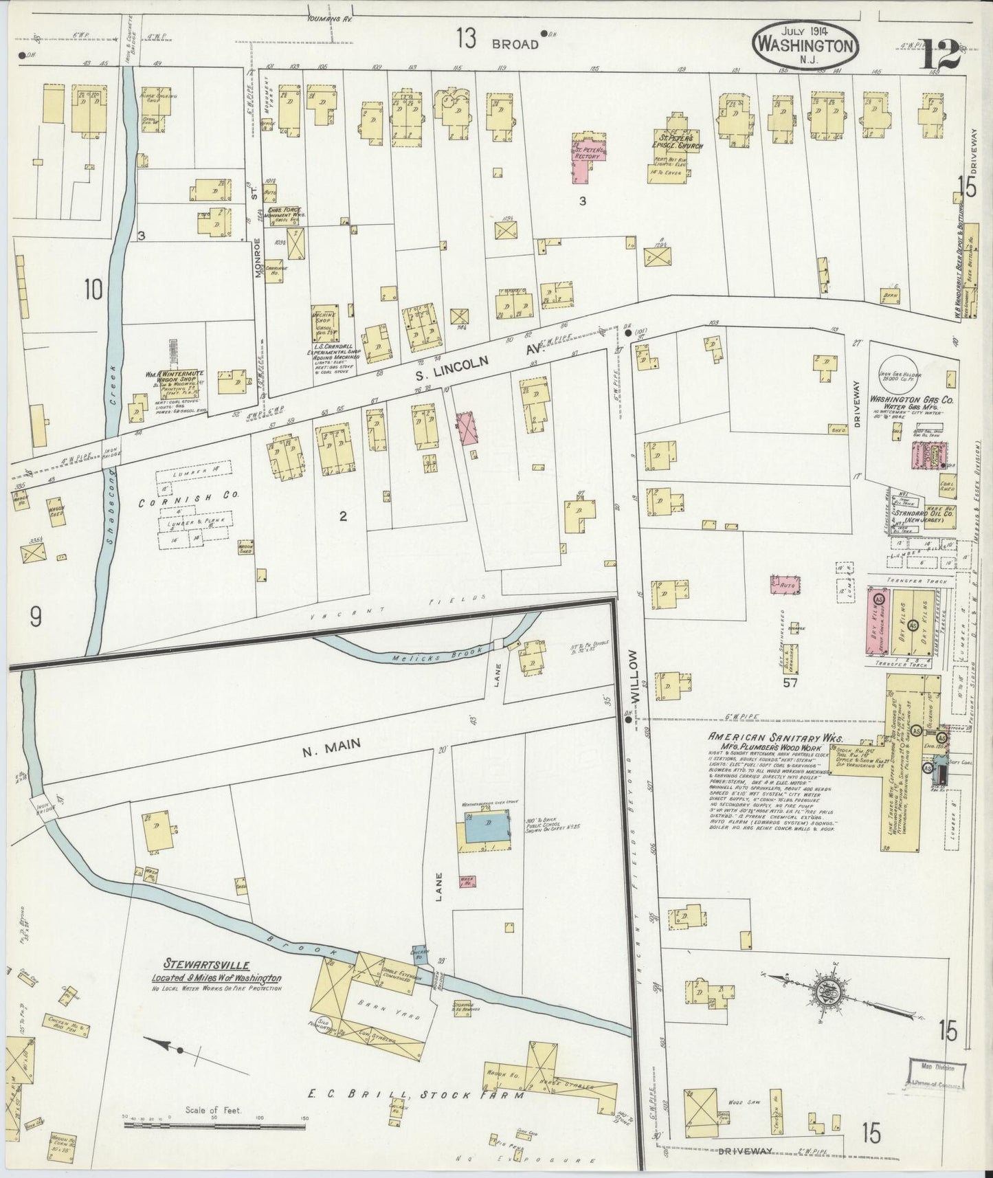 Sanborn Fire Insurance Map from Washington, Warren County, New Jersey (1914), Sheet #0012 - Historic Sanborn Fire Insurance Map Print, vintage old map wall art, antique decor, genealogy gift, Washington Washington map