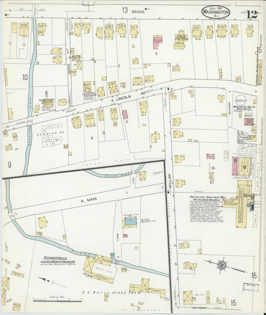 Sanborn Fire Insurance Map from Washington, Warren County, New Jersey (1914), Sheet #0012 - Historic Sanborn Fire Insurance Map Print, vintage old map wall art, antique decor, genealogy gift, Washington Washington map
