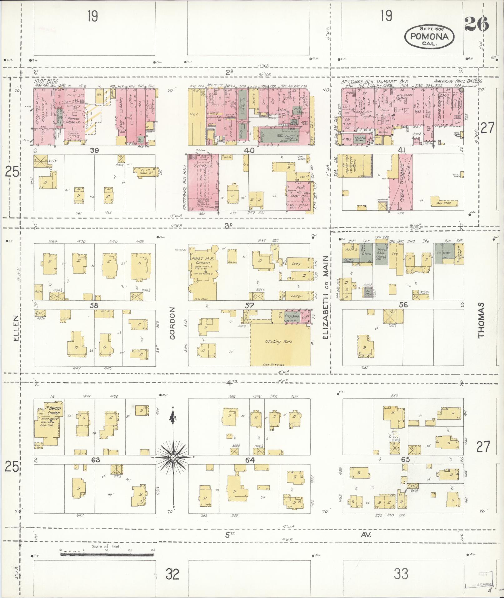 Sanborn Fire Insurance Map from Pomona, Los Angeles County, California (1906), Sheet #0026 - Complete Map Set gallery image, historic Sanborn map, vintage wall art, California California