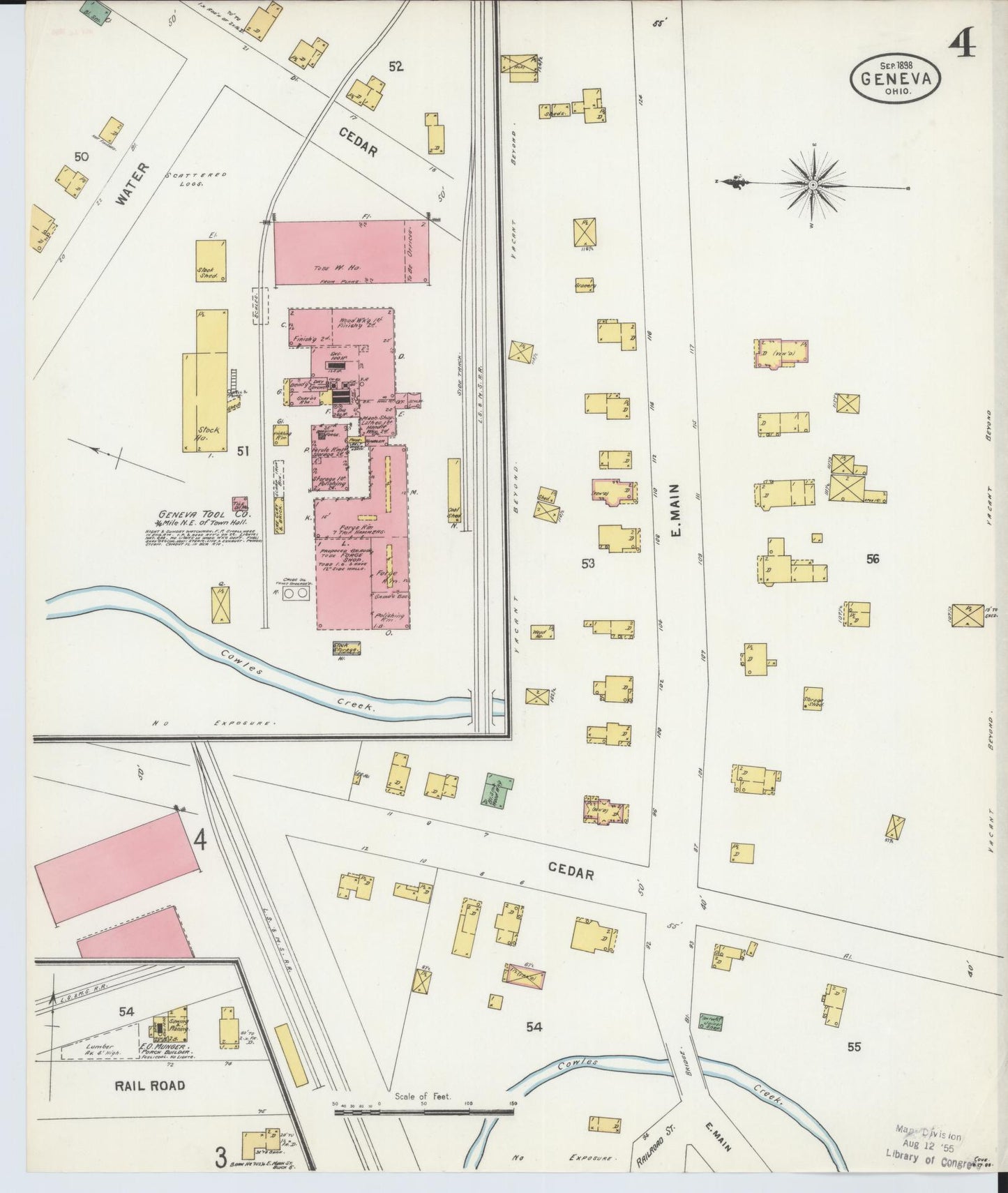 Sanborn Fire Insurance Map from Geneva, Ashtabula County, Ohio (1898), Sheet #0004 - Historic Sanborn Fire Insurance Map Print, vintage old map wall art, antique decor, genealogy gift, Ohio Ohio map
