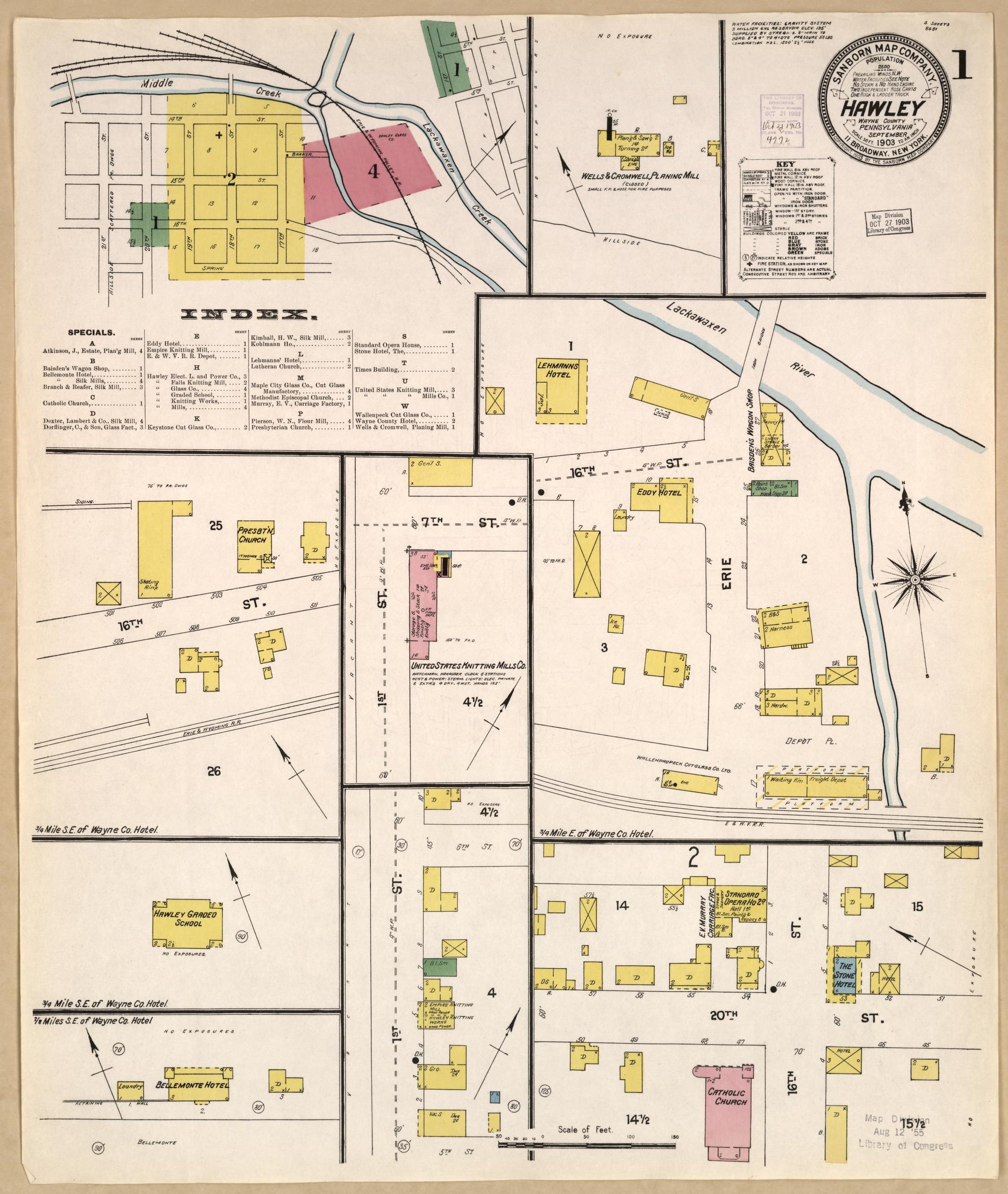 Sanborn Fire Insurance Map from Hawley, Wayne County, Pennsylvania (1903), Sheet #0001 - Historic Sanborn Fire Insurance Map Print, vintage old map wall art, antique decor, genealogy gift, Pennsylvania Pennsylvania map