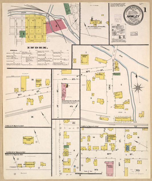 Sanborn Fire Insurance Map from Hawley, Wayne County, Pennsylvania (1903), Sheet #0001 - Historic Sanborn Fire Insurance Map Print, vintage old map wall art, antique decor, genealogy gift, Pennsylvania Pennsylvania map