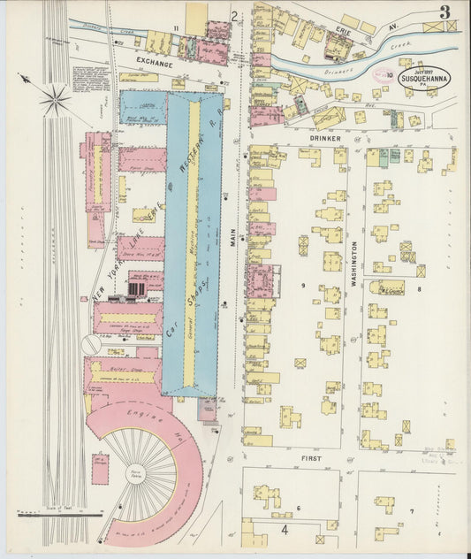 Sanborn Fire Insurance Map from Susquehanna, Susquehanna County, Pennsylvania (1897), Sheet #0003 - Historic Sanborn Fire Insurance Map Print, vintage old map wall art, antique decor, genealogy gift, Pennsylvania Pennsylvania map