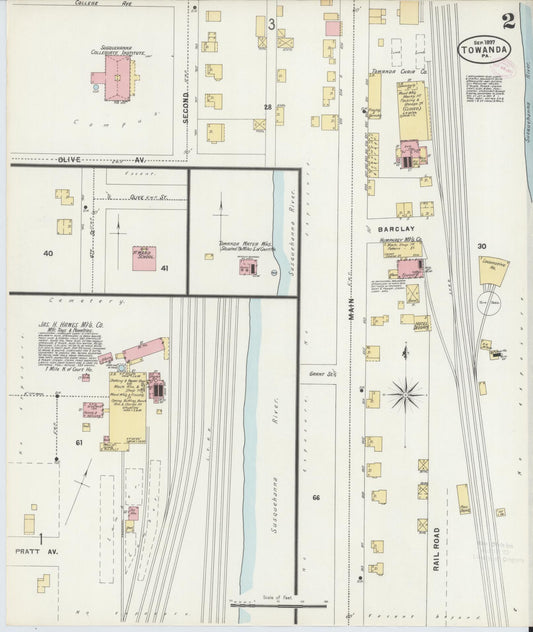 Sanborn Fire Insurance Map from Towanda, Bradford County, Pennsylvania (1897), Sheet #0002 - Historic Sanborn Fire Insurance Map Print, vintage old map wall art, antique decor, genealogy gift, Pennsylvania Pennsylvania map