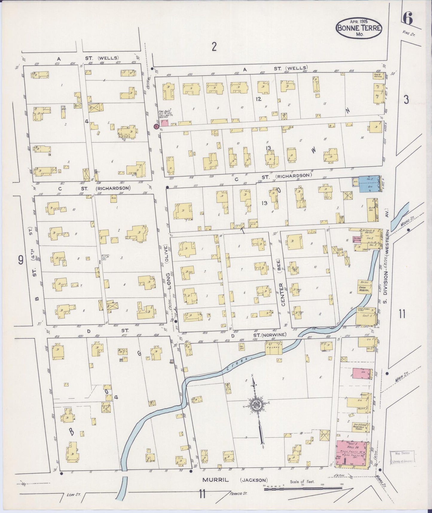 Sanborn Fire Insurance Map from Bonne Terre, Saint Francois County, Missouri (1915), Sheet #0006 - Complete Map Set gallery image, historic Sanborn map, vintage wall art, Missouri Missouri