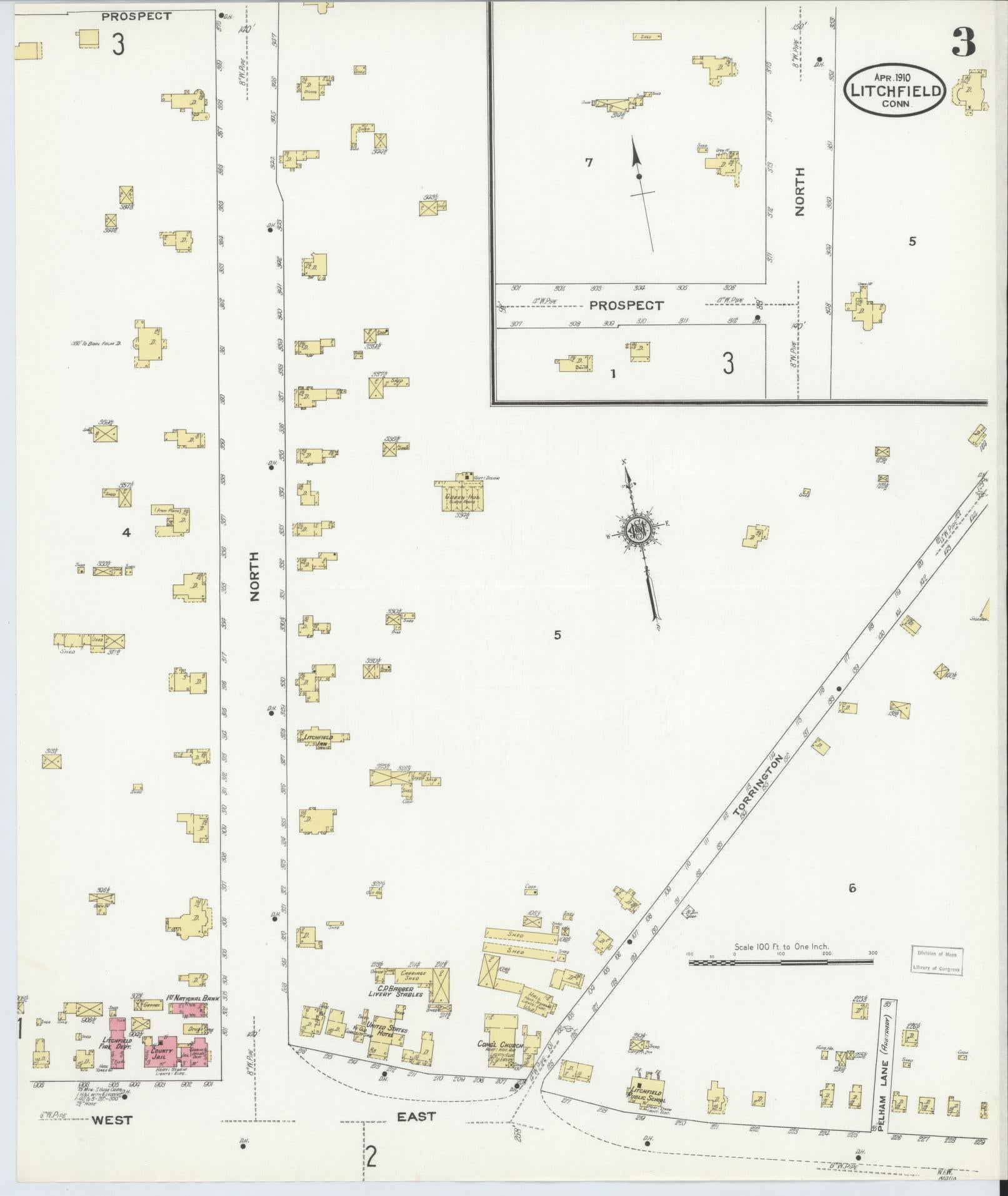 Sanborn Fire Insurance Map from Litchfield, Litchfield County, Connecticut (1910), Sheet #0003 - Complete Map Set gallery image, historic Sanborn map, vintage wall art, Connecticut Connecticut