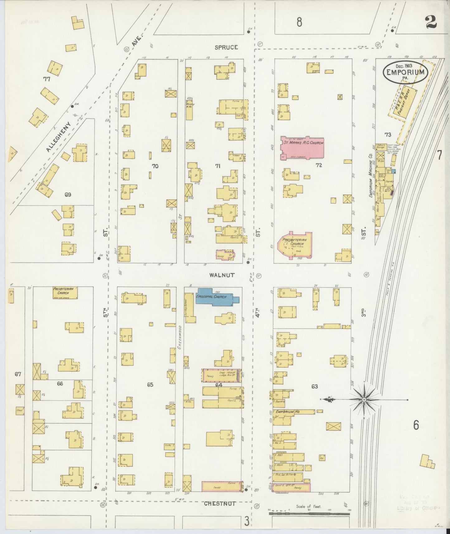Sanborn Fire Insurance Map from Emporium, Cameron County, Pennsylvania (1903), Sheet #0002 - Historic Sanborn Fire Insurance Map Print, vintage old map wall art, antique decor, genealogy gift, Pennsylvania Pennsylvania map