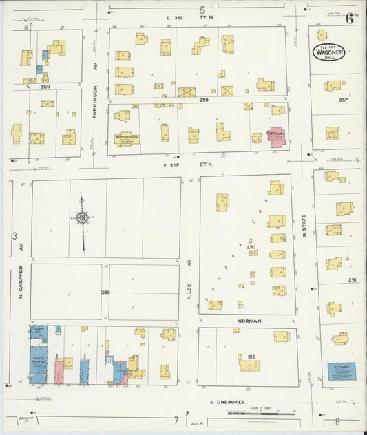Sanborn Fire Insurance Map from Wagoner, Wagoner County, Oklahoma (1917), Sheet #0006 - Historic Sanborn Fire Insurance Map Print, vintage old map wall art, antique decor, genealogy gift, Oklahoma Oklahoma map