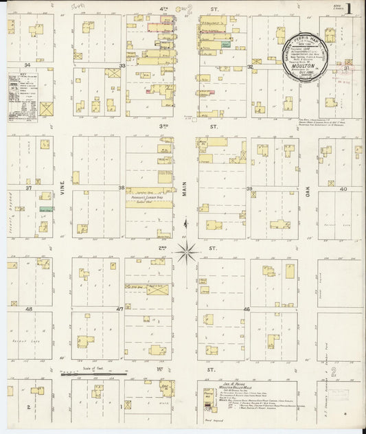 Sanborn Fire Insurance Map from Moulton, Appanoose County, Iowa (1895), Sheet #0001 - Historic Sanborn Fire Insurance Map Print, vintage old map wall art