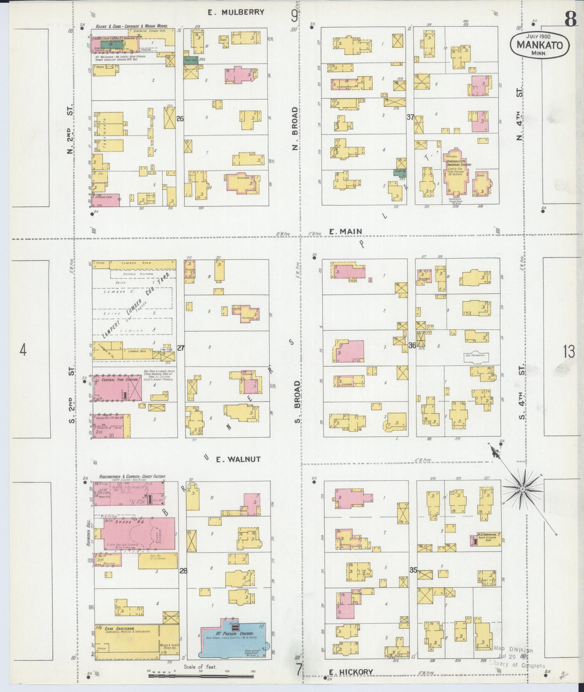 Sanborn Fire Insurance Map from Mankato, Blue Earth County, Minnesota (1900), Sheet #0008 - Complete Map Set gallery image, historic Sanborn map, vintage wall art, Minnesota Minnesota