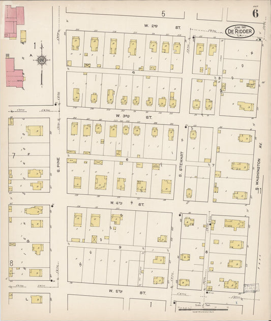 Sanborn Fire Insurance Map from De Ridder, Beauregard Parish, Louisiana (1921), Sheet #0006 - Historic Sanborn Fire Insurance Map Print, vintage old map wall art, antique decor, genealogy gift, Louisiana Louisiana map