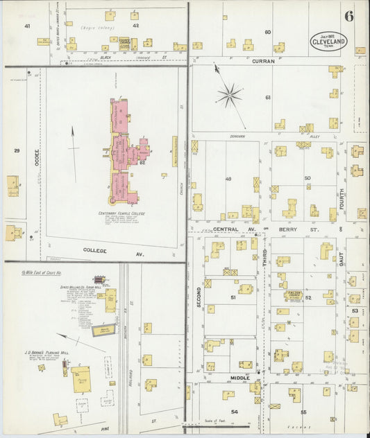 Sanborn Fire Insurance Map from Cleveland, Bradley County, Tennessee (1902), Sheet #0006 - Historic Sanborn Fire Insurance Map Print, vintage old map wall art, antique decor, genealogy gift, Tennessee Tennessee map
