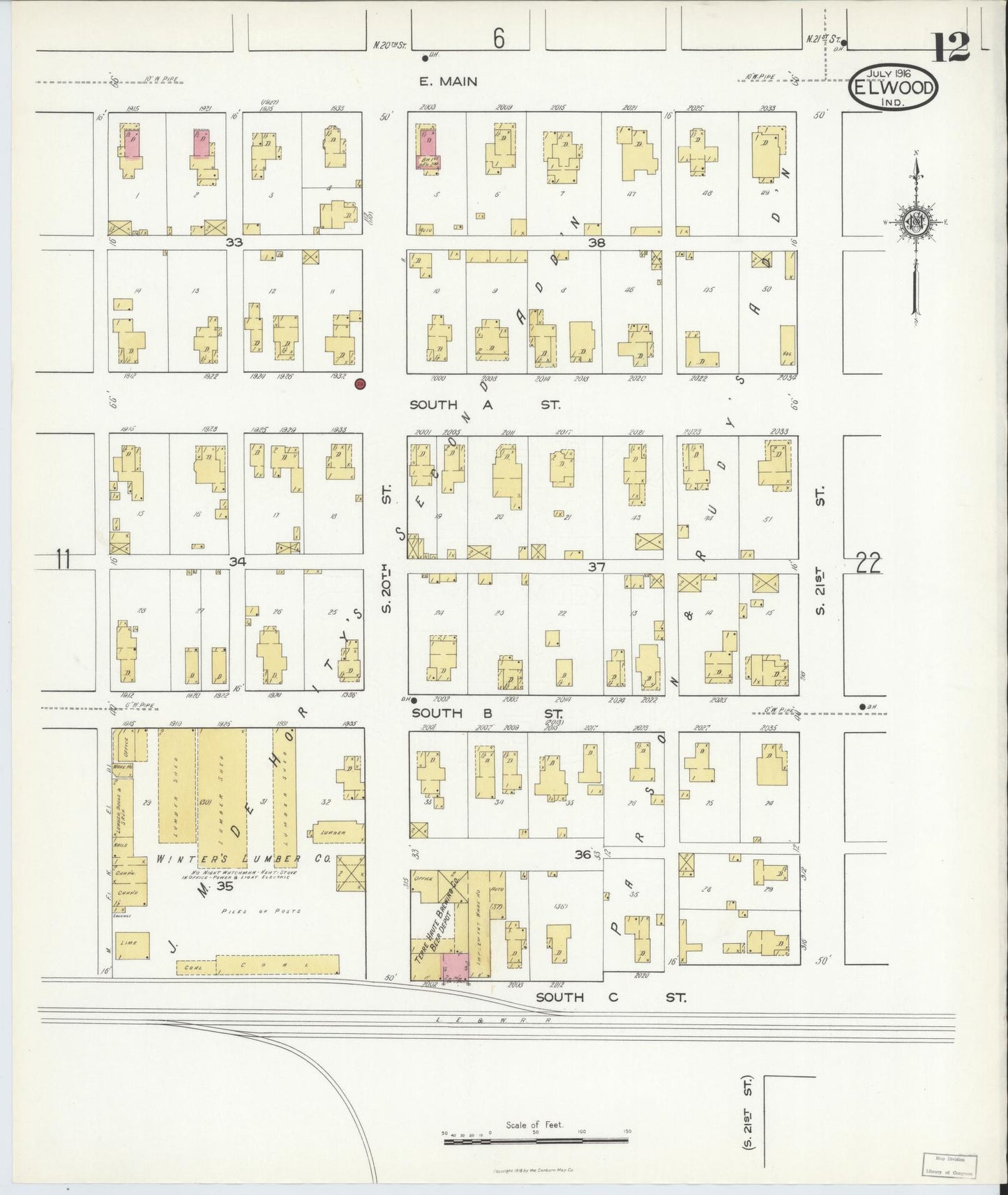 Sanborn Fire Insurance Map from Elwood, Madison County, Indiana (1916), Sheet #0012 - Complete Map Set gallery image, historic Sanborn map, vintage wall art, Indiana Indiana