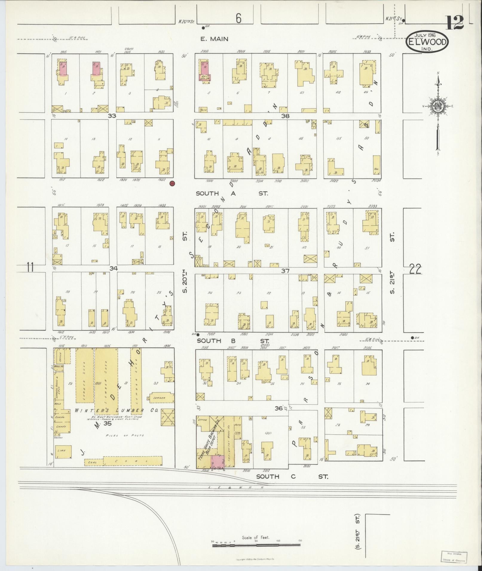 Sanborn Fire Insurance Map from Elwood, Madison County, Indiana (1916), Sheet #0012 - Complete Map Set gallery image, historic Sanborn map, vintage wall art, Indiana Indiana
