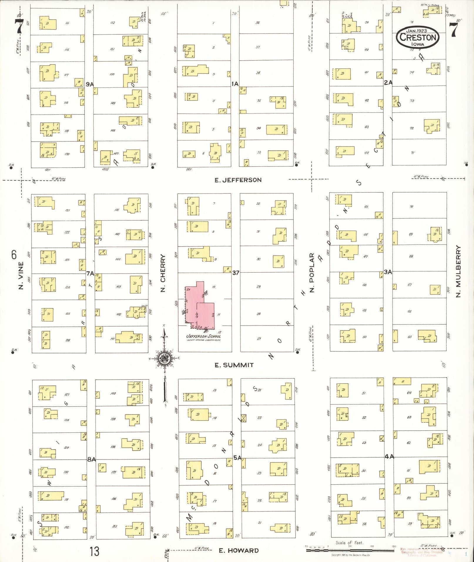 Sanborn Fire Insurance Map from Creston, Union County, Iowa (1923), Sheet #0007 - Historic Sanborn Fire Insurance Map Print, vintage old map wall art