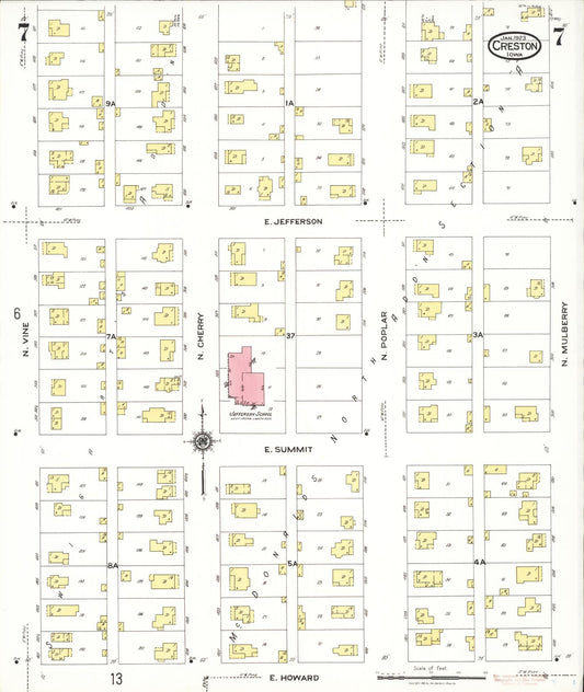 Sanborn Fire Insurance Map from Creston, Union County, Iowa (1923), Sheet #0007 - Historic Sanborn Fire Insurance Map Print, vintage old map wall art