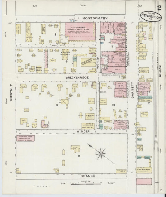 Sanborn Fire Insurance Map from Henderson, Vance County, North Carolina (1888), Sheet #0002 - Historic Sanborn Fire Insurance Map Print, vintage old map wall art, antique decor, genealogy gift, North Carolina North Carolina map