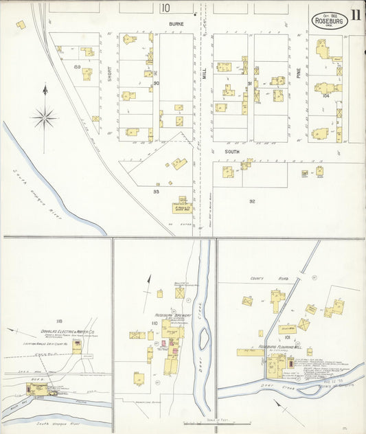 Sanborn Fire Insurance Map from Roseburg, Douglas County, Oregon (1903), Sheet #0011 - Historic Sanborn Fire Insurance Map Print, vintage old map wall art, antique decor, genealogy gift, Oregon Oregon map