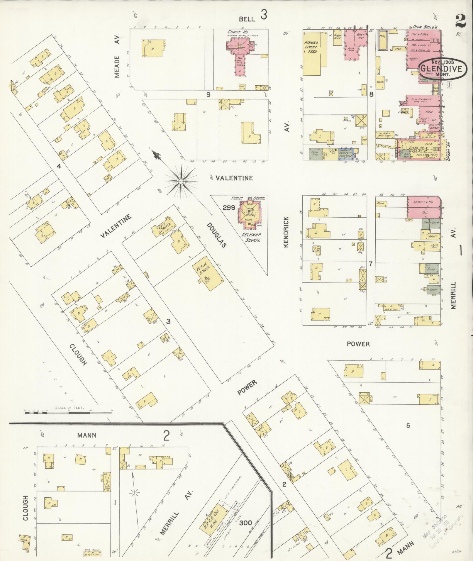 Sanborn Fire Insurance Map from Glendive, Dawson County, Montana (1903), Sheet #0002 - Complete Map Set gallery image, historic Sanborn map, vintage wall art, Montana Montana