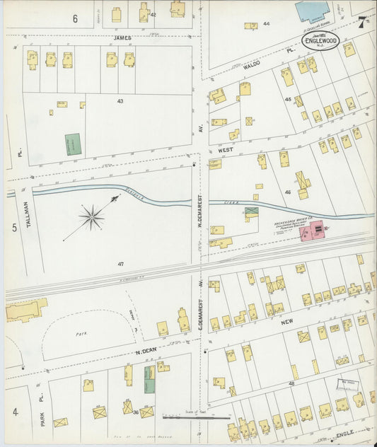 Sanborn Fire Insurance Map from Englewood, Bergen County, New Jersey (1902), Sheet #0007 - Historic Sanborn Fire Insurance Map Print, vintage old map wall art, antique decor, genealogy gift, New Jersey New Jersey map