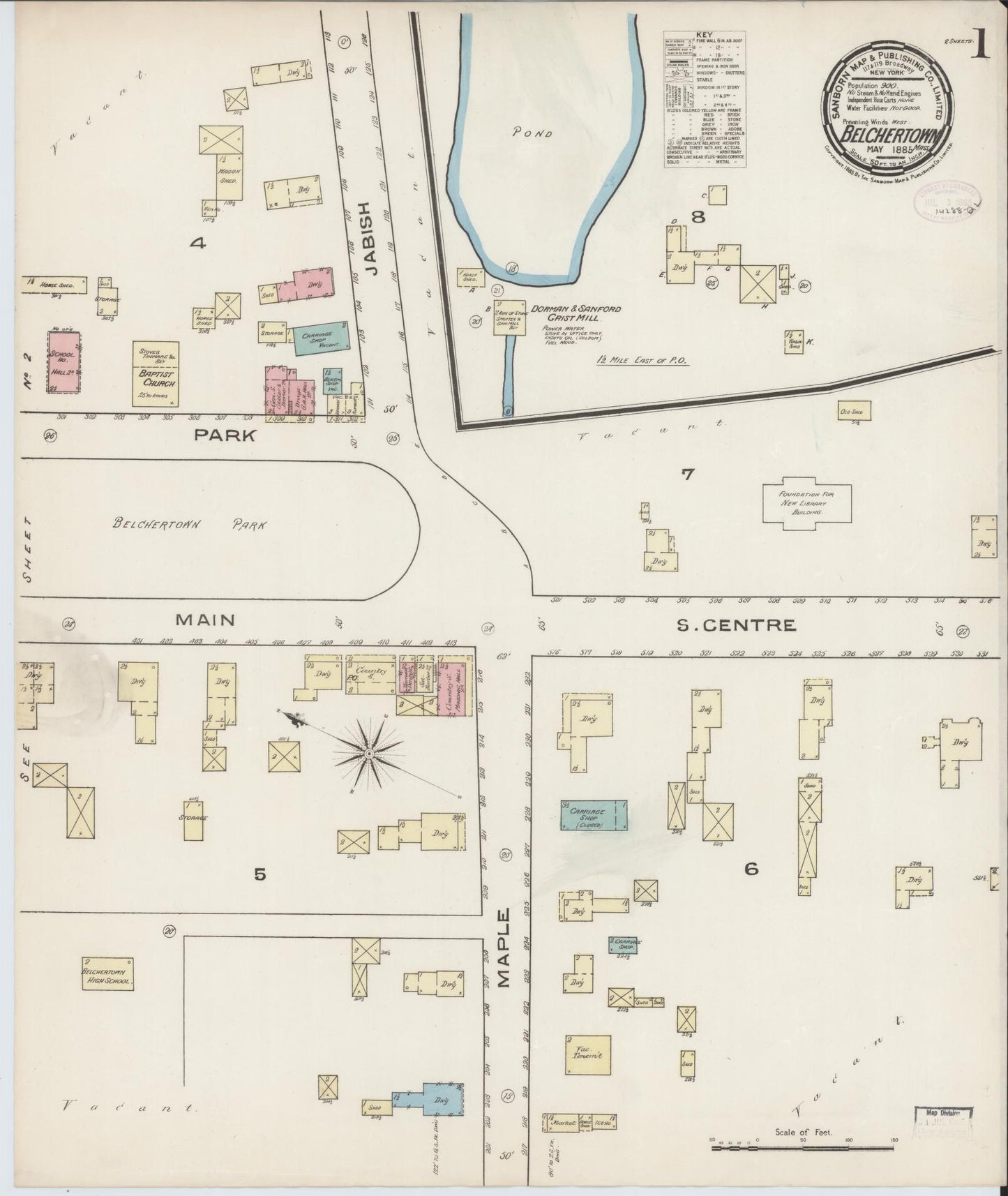 Sanborn Fire Insurance Map from Belchertown, Hampshire County, Massachusetts (1885), Sheet #0001 - Complete Map Set gallery image, historic Sanborn map, vintage wall art, Massachusetts Massachusetts