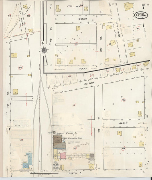 Sanborn Fire Insurance Map from Celina, Collin County, Texas (1944), Sheet #0007 - Historic Sanborn Fire Insurance Map Print, vintage old map wall art, antique decor, genealogy gift, Texas Texas map