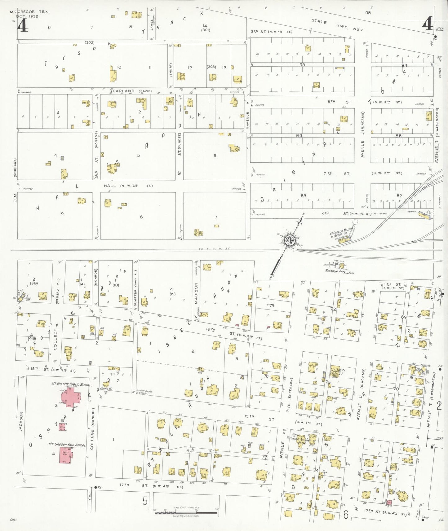 Sanborn Fire Insurance Map from McGregor, McLennan County, Texas (1932), Sheet #0004 - Historic Sanborn Fire Insurance Map Print, vintage old map wall art, antique decor, genealogy gift, Texas Texas map