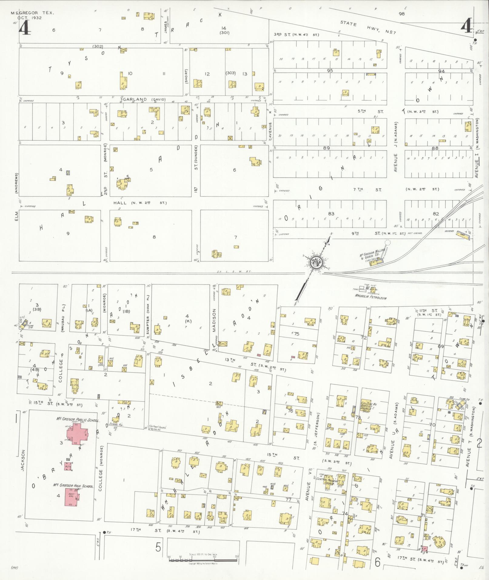 Sanborn Fire Insurance Map from McGregor, McLennan County, Texas (1932), Sheet #0004 - Historic Sanborn Fire Insurance Map Print, vintage old map wall art, antique decor, genealogy gift, Texas Texas map